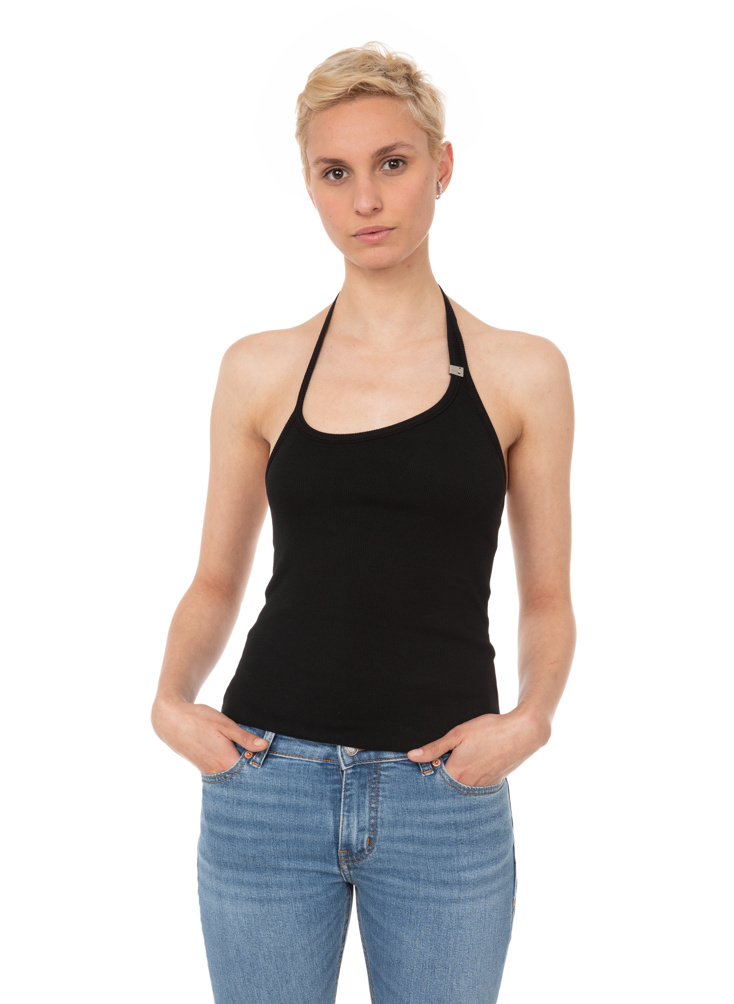 1017 ALYX 9SM Ribbed-knit Halterneck Tank in Natural Womens Clothing Tops Sleeveless and tank tops 