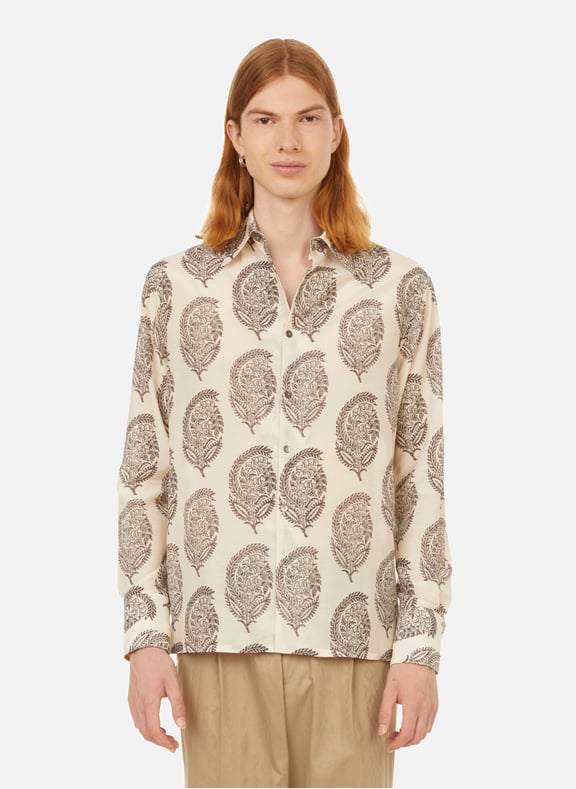 Cotton and silk-blend printed shirt Beige by 73 LONDON 73 LONDON Cotton and silk-blend printed shirt Beige