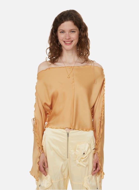 Satin textured top with ties Orange by ACNE STUDIOS ACNE STUDIOS Satin textured top with ties Orange