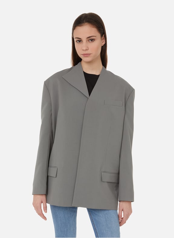 Asymmetric collar blazer in recycled polyester blend Grey by AERON AERON Asymmetric collar blazer in recycled polyester blend Grey