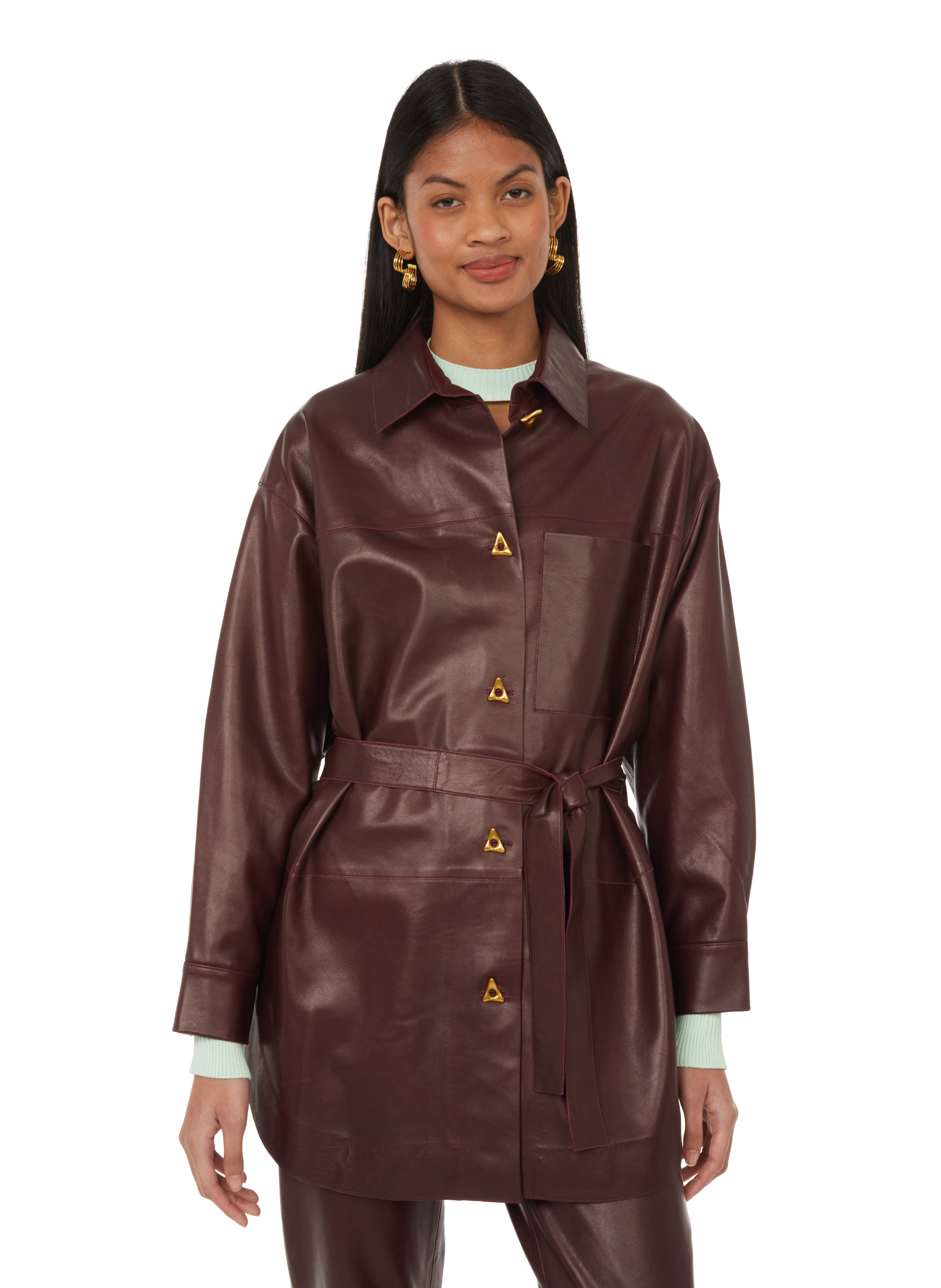 Marine Serre belted leather trench coat - Brown