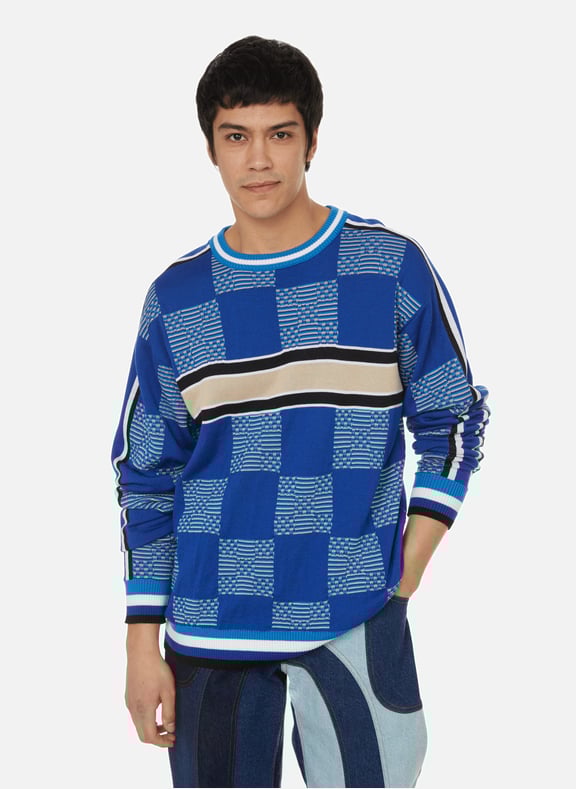 Merino wool and cotton checkerboard jumper Multicolour by AHLUWALIA AHLUWALIA Merino wool and cotton checkerboard jumper Multicolour