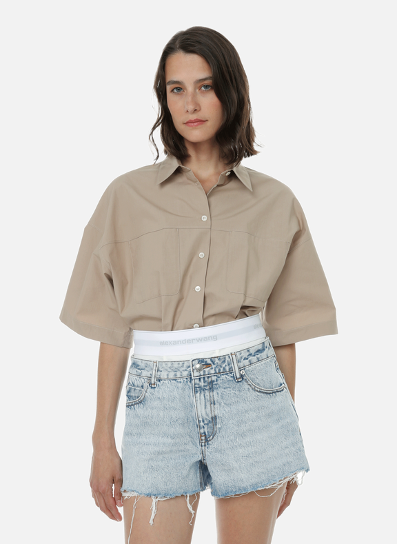 AMBUSH Short-sleeved cotton poplin shirt Beige