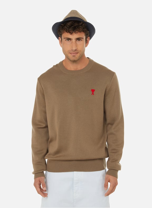 Round-neck wool jumper Brown by AMI PARIS AMI PARIS Round-neck wool jumper Brown