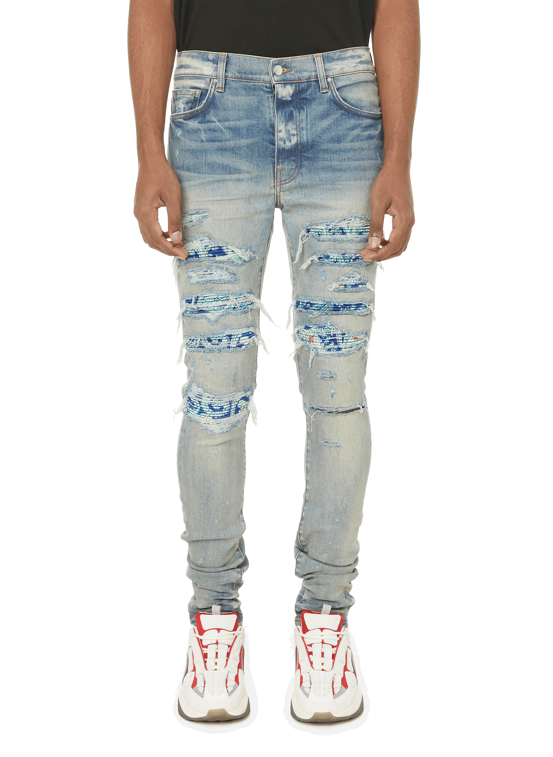 amiri jeans with red stripe