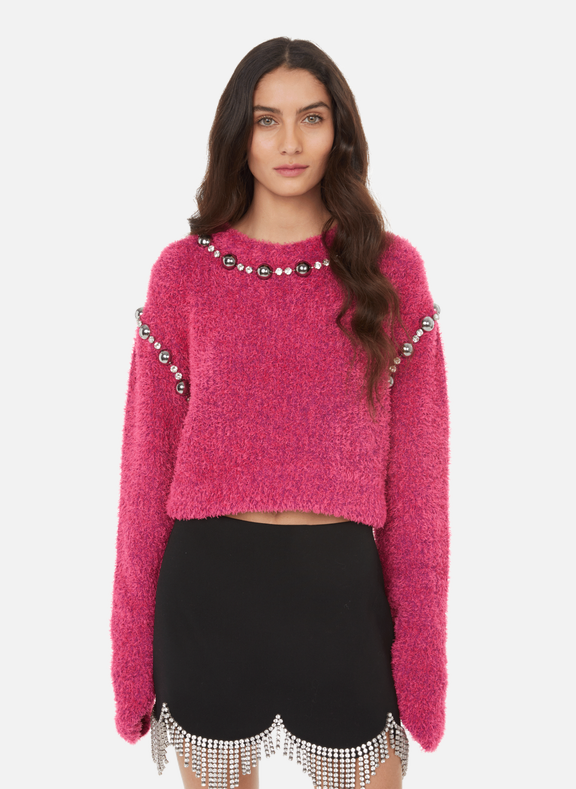 AREA Cropped jumper with studs and crystals Pink