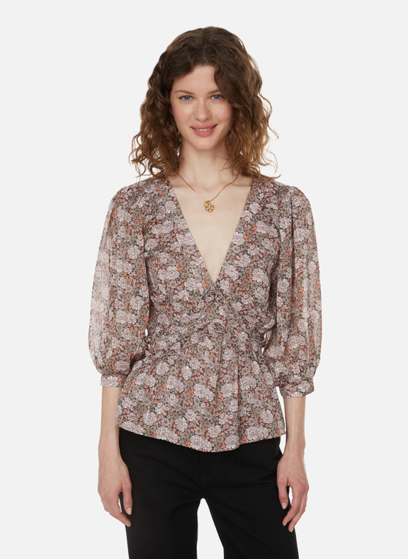 AU PRINTEMPS PARIS Floral shirt with ruffles Multicolour