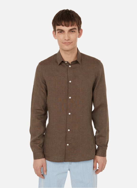 Slim-fit linen shirt Brown by AU PRINTEMPS PARIS AU PRINTEMPS PARIS Slim-fit linen shirt Brown