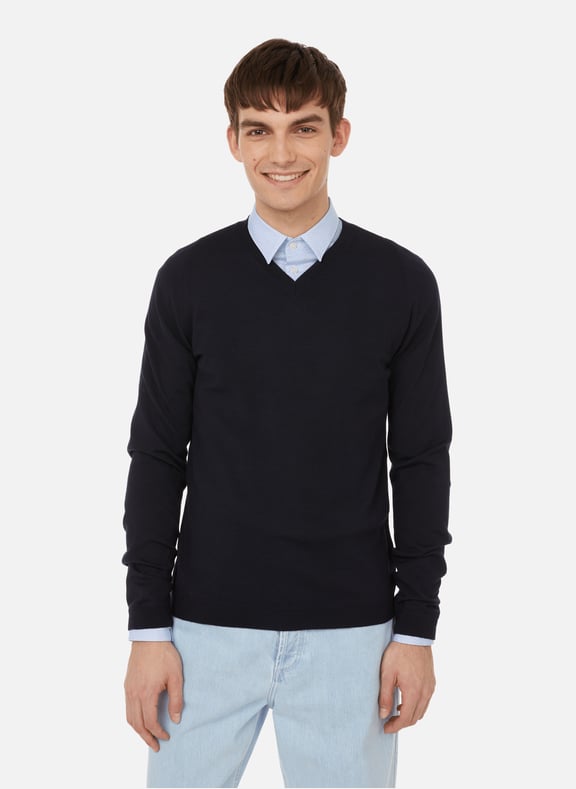 Wool V-neck jumper Blue by AU PRINTEMPS PARIS AU PRINTEMPS PARIS Wool V-neck jumper Blue