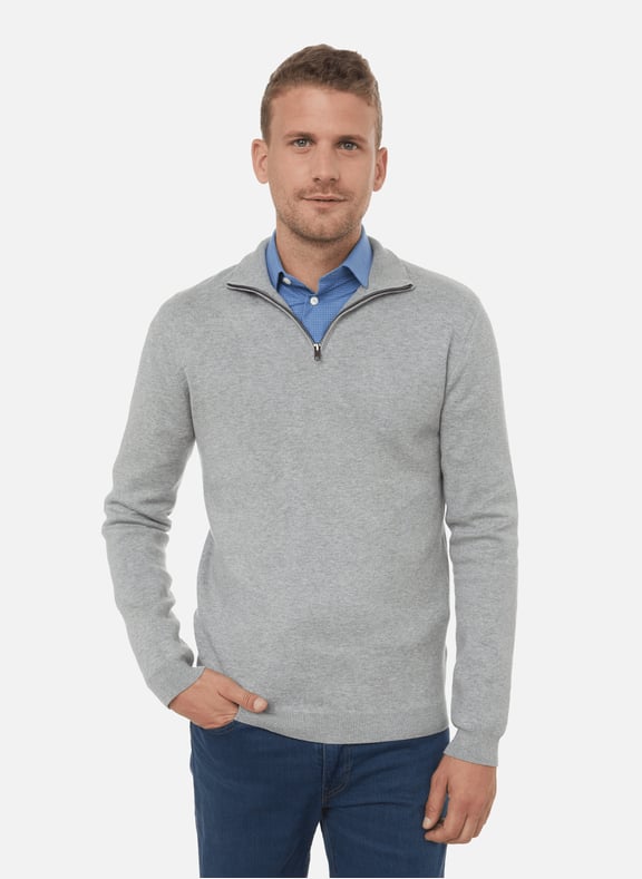 Cotton and silk zip-neck jumper Grey by AU PRINTEMPS PARIS AU PRINTEMPS PARIS Cotton and silk zip-neck jumper Grey