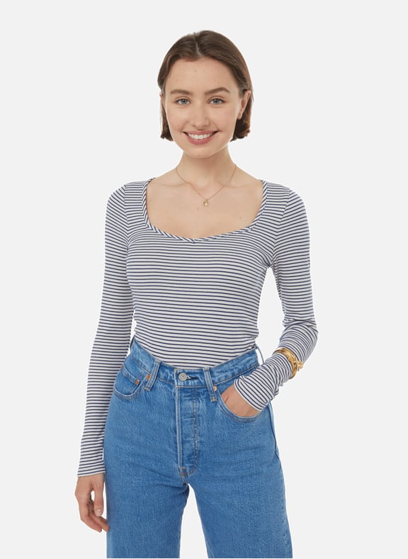 Striped T-shirt Blue by AU PRINTEMPS PARIS AU PRINTEMPS PARIS Striped T-shirt Blue