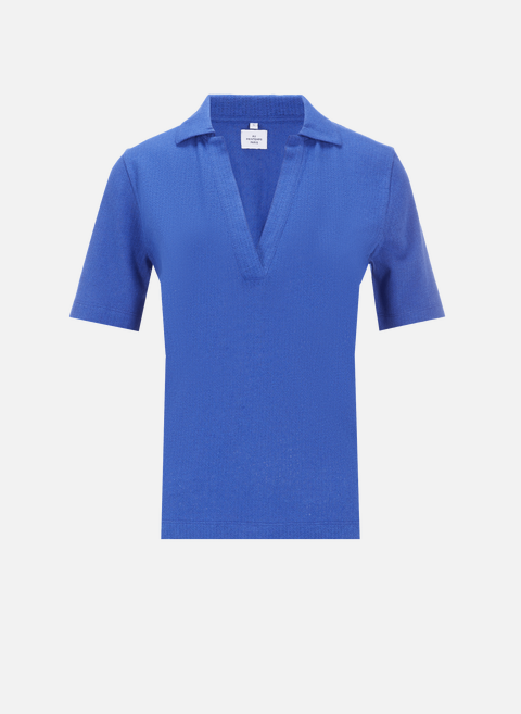 T-shirt col V en coton et lin BlueAU PRINTEMPS PARIS 