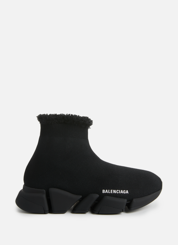 BALENCIAGA Speed 2.0 LT faux fur and recycled knit sneakers Black