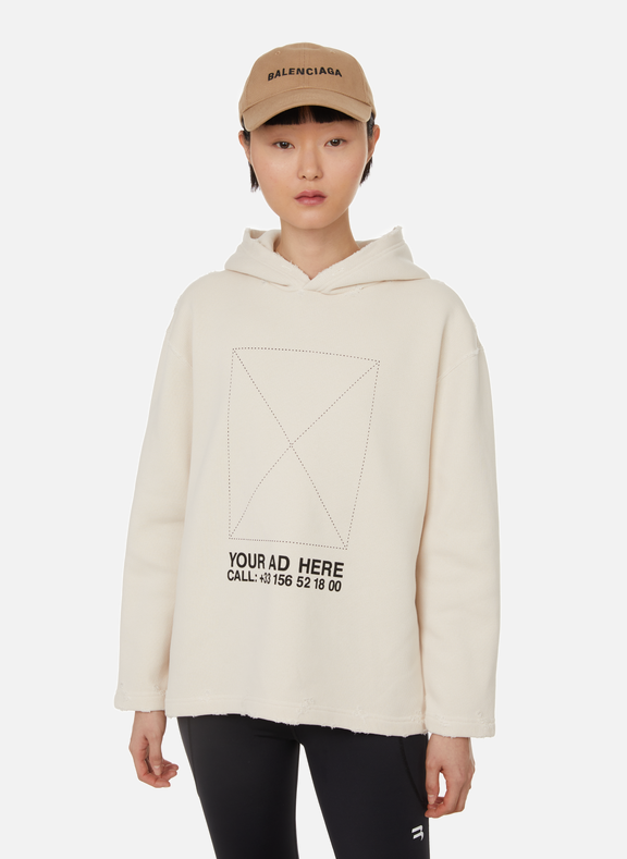 BALENCIAGA Your Ad Here cropped cotton-blend hoodie White