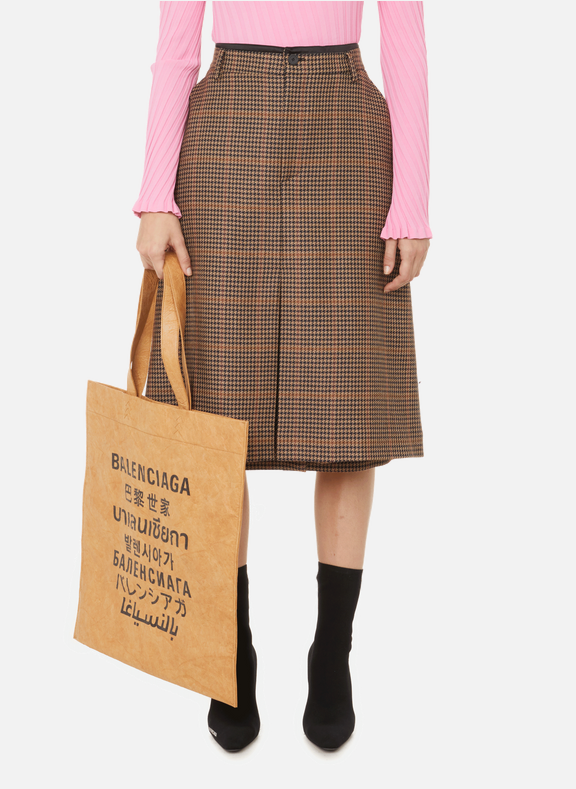 BALENCIAGA Houndstooth wool-blend skirt Brown