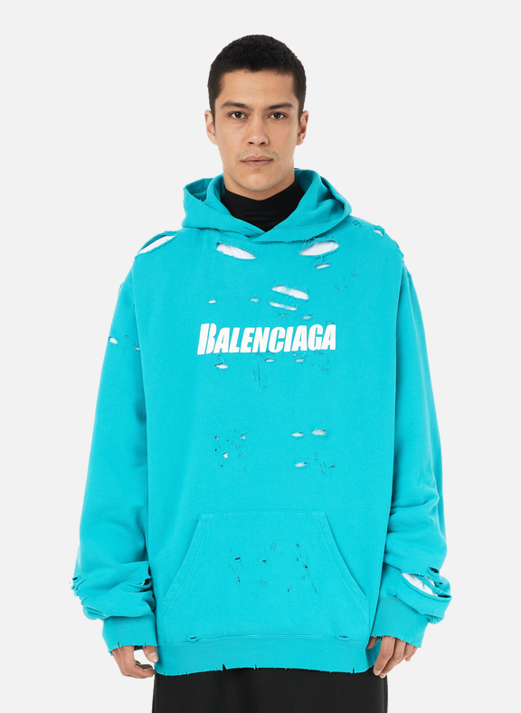 BALENCIAGA Ripped hooded sweatshirt Blue