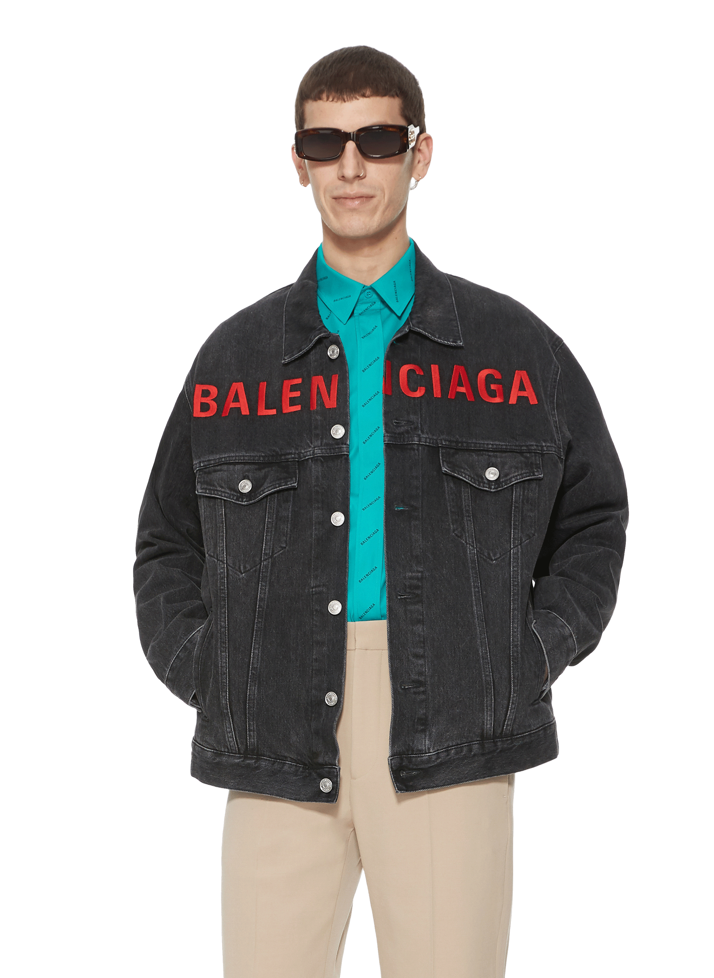 balenciaga black logo denim jacket