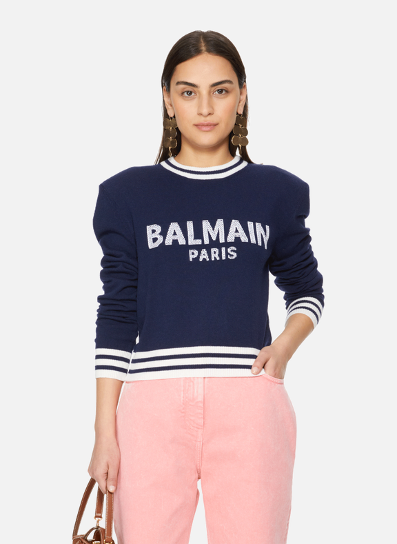BALMAIN Wool and cashmere logo jumper Blue