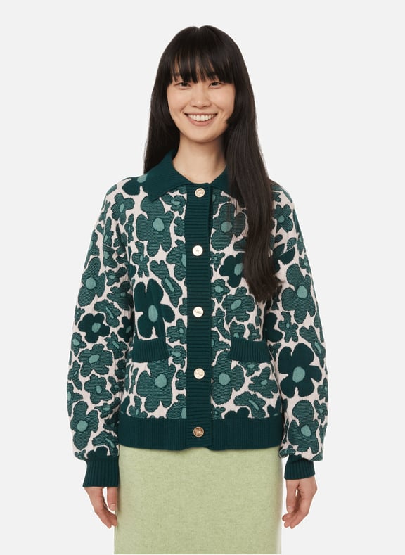 Cashmere and cotton jacquard cardigan Green by BARRIE BARRIE Cashmere and cotton jacquard cardigan Green