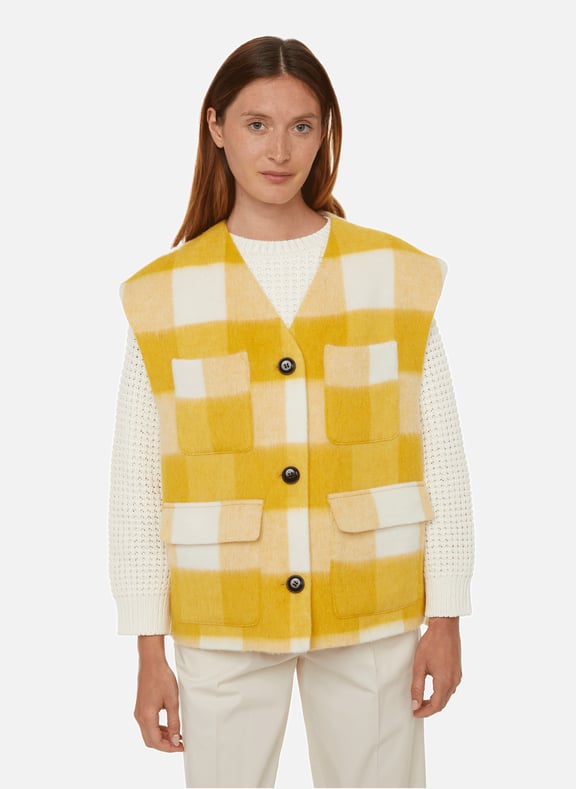 Sleeveless recycled wool cardigan Yellow by BAUM UND PFERDGARTEN BAUM UND PFERDGARTEN Sleeveless recycled wool cardigan Yellow