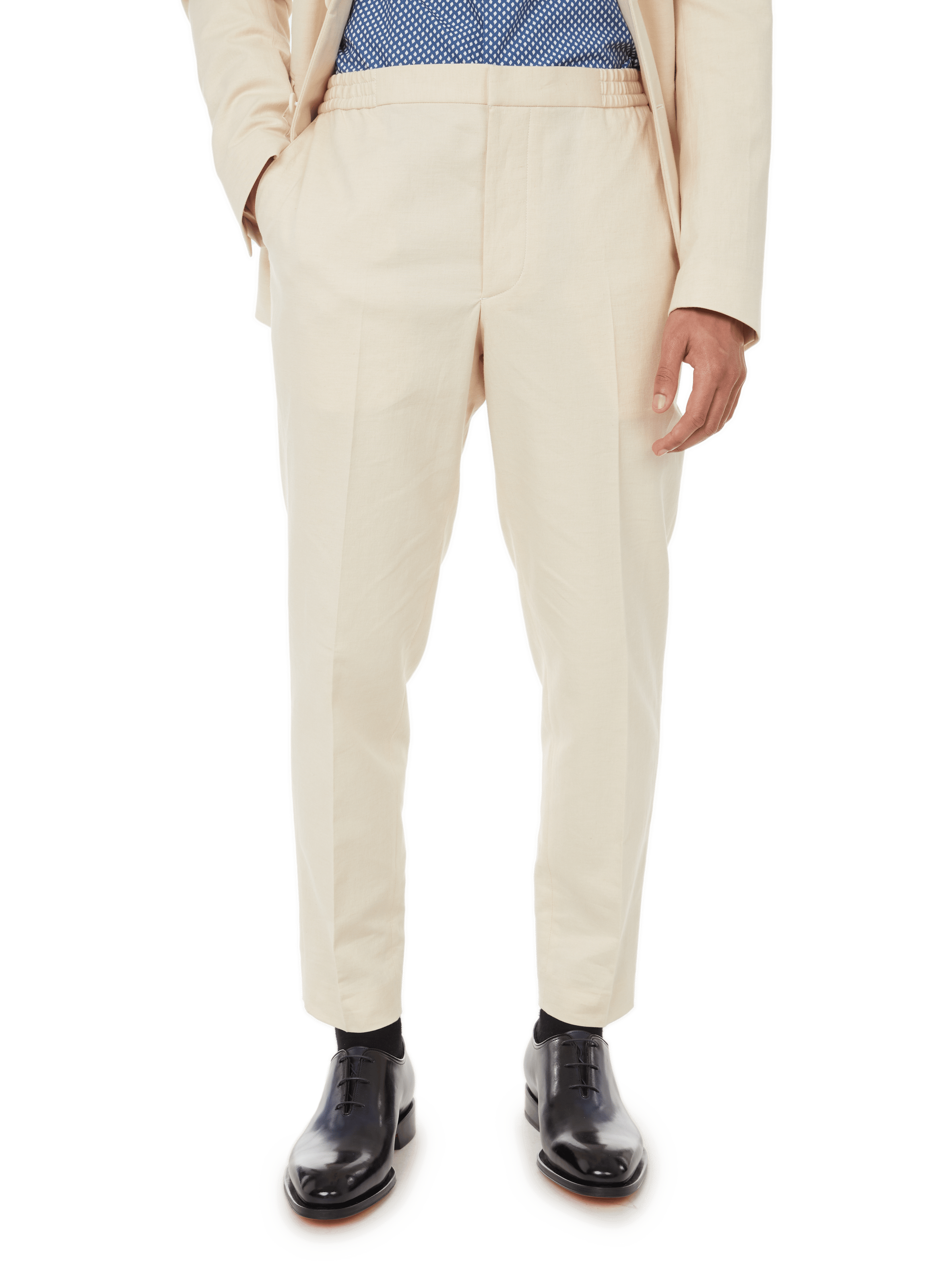 COTTON AND LINEN CIGARETTE TROUSERS 