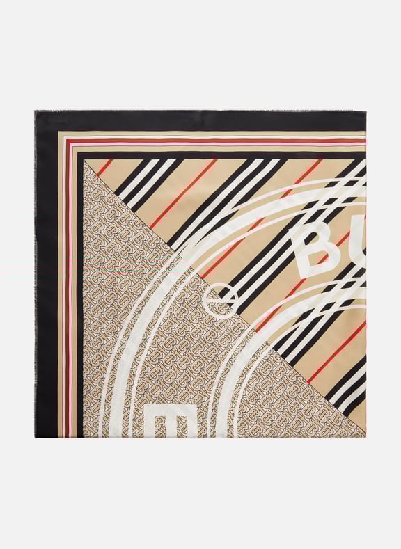 Vintage check silk scarf with a monogram design Multicolour by BURBERRY BURBERRY Vintage check silk scarf with a monogram design Multicolour