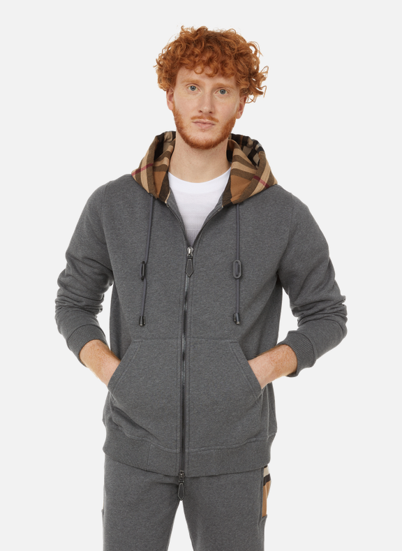 BURBERRY Cotton-blend zip hoodie Grey