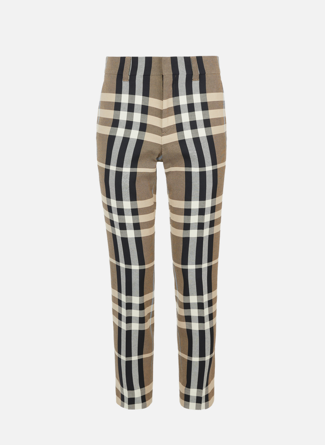 Slim fit suit trousers in a technical cotton check fabric BURBERRY