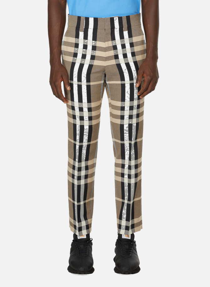 Slim fit suit trousers in a technical cotton check fabric BURBERRY