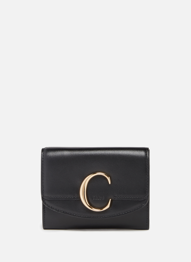 Chloé C three-compartment mini wallet in shiny calf and suede leather CHLOÉ