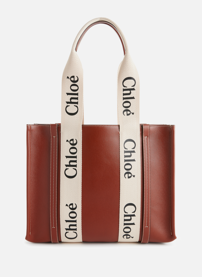 Woody small leather and cotton tote bag CHLOÉ