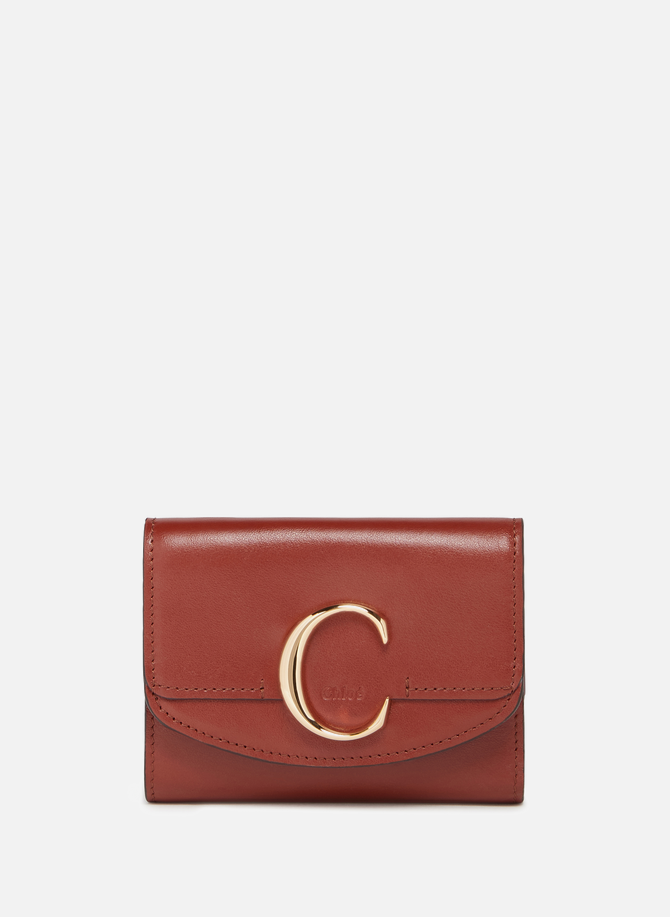 Small Chloé C three-fold wallet in shiny calfskin leather and suede calf leather CHLOÉ