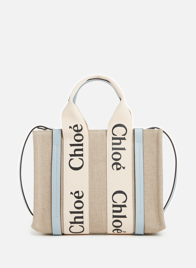 Woody small linen and leather tote bag CHLOÉ