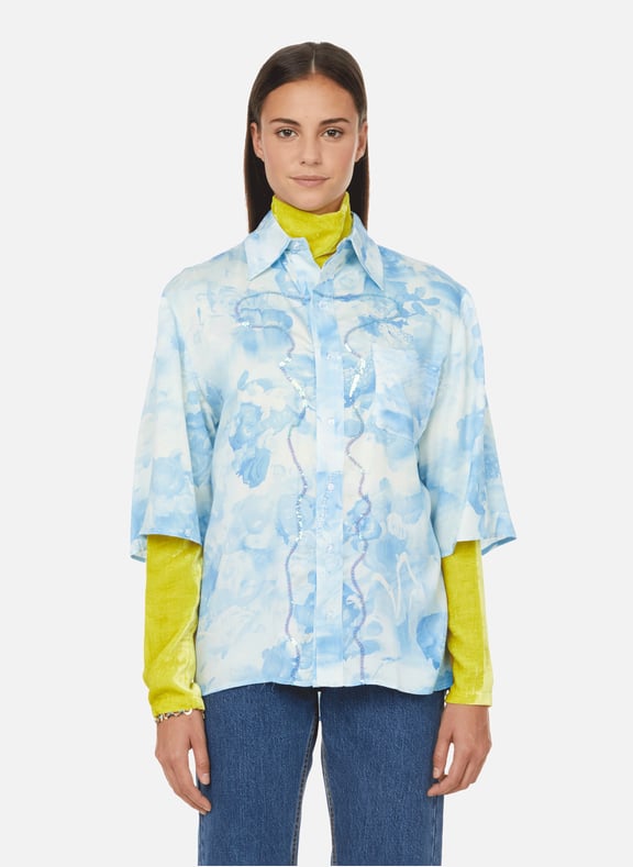 Short-sleeved sequinned silk shirt Multicolour by COLLINA STRADA COLLINA STRADA Short-sleeved sequinned silk shirt Multicolour