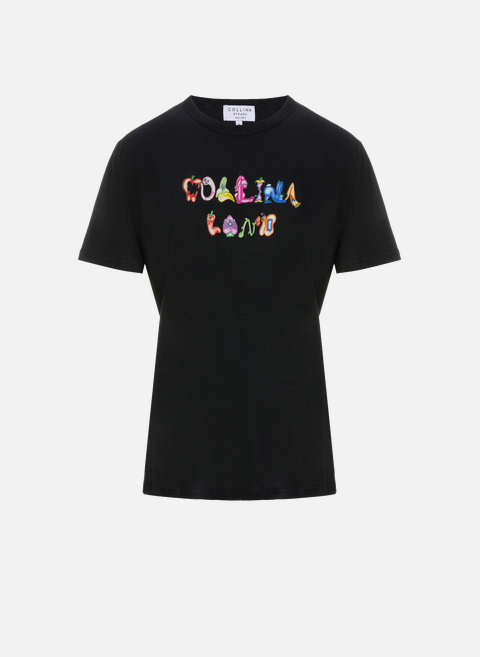 T-shirt imprimé en coton et chanvre BlackCOLLINA STRADA 