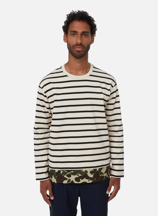 Long-sleeved cotton camouflage and sailor stripe T-shirt COMME DES GARCONS HOMME