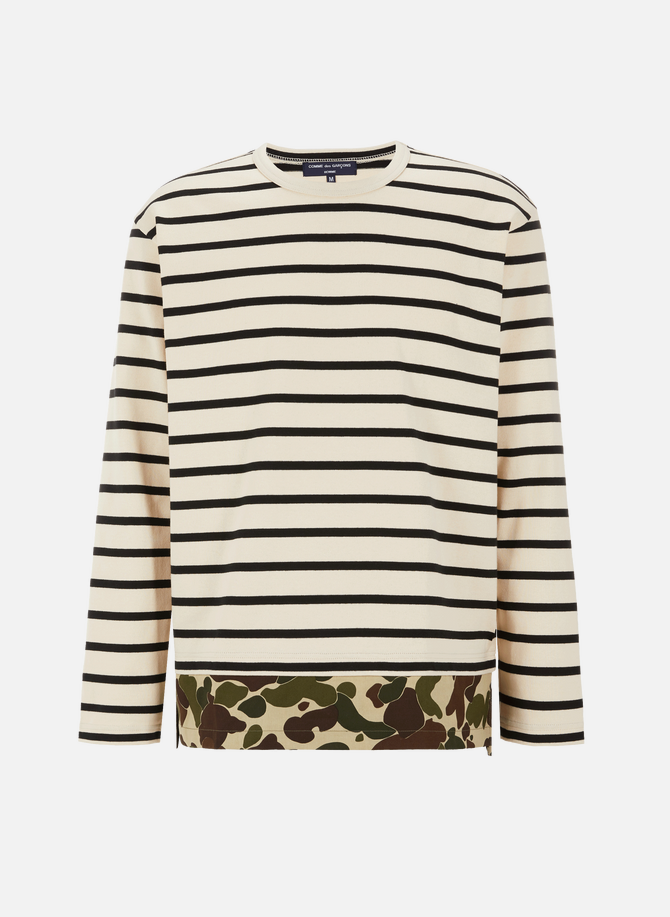 Long-sleeved cotton camouflage and sailor stripe T-shirt COMME DES GARCONS HOMME