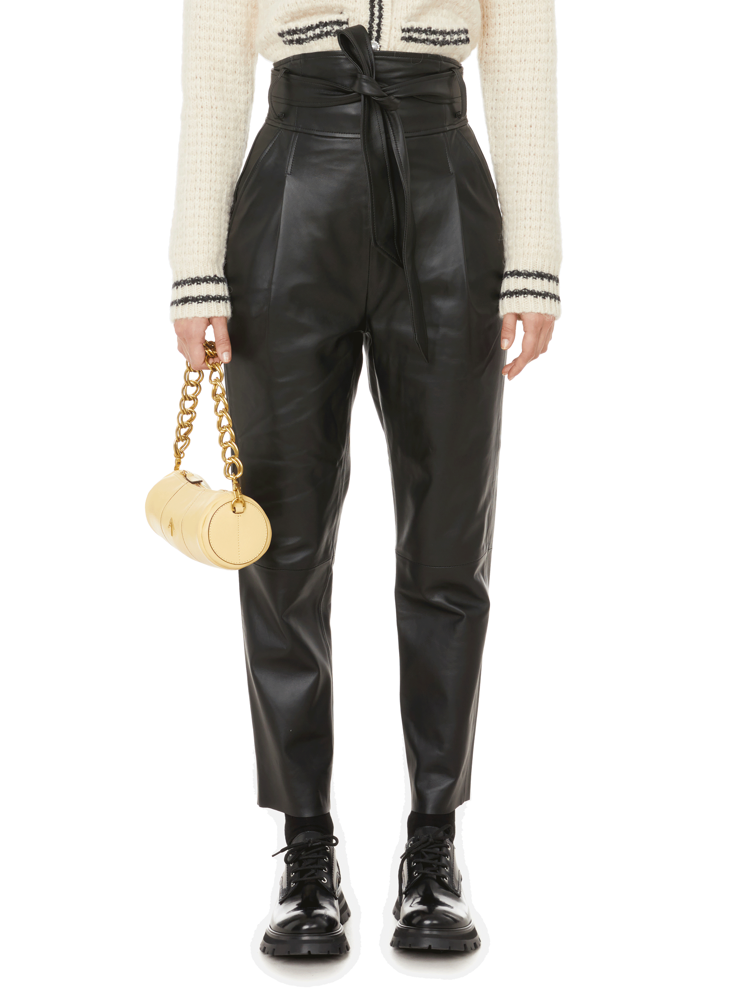 high waisted leather trousers with belt