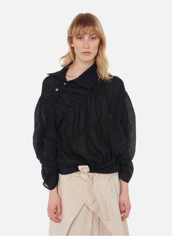 Textured cotton blouse Blue by DAWEI DAWEI Textured cotton blouse Blue
