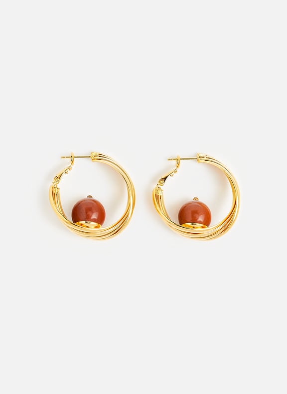 Twisted hoop earrings with pearls Red by DESTREE DESTREE Twisted hoop earrings with pearls Red