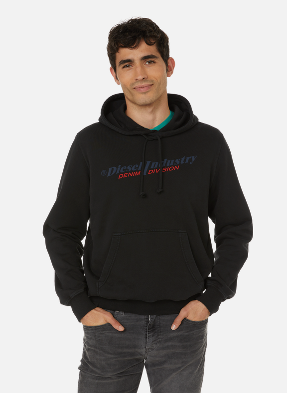 DIESEL Cotton hoodie with inscription Black