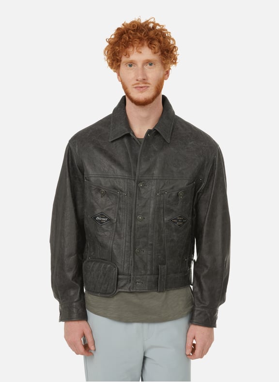 Martin crackled leather jacket Black by DIESEL DIESEL Martin crackled leather jacket Black