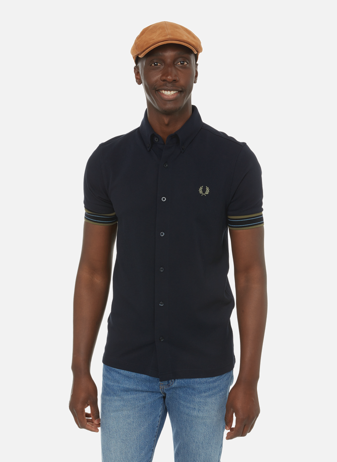Cotton polo shirt with striped sleeve trims FRED PERRY