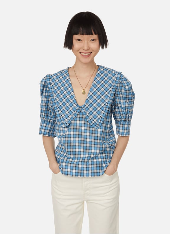 Loose-fit organic cotton-blend blouse Blue by GANNI GANNI Loose-fit organic cotton-blend blouse Blue