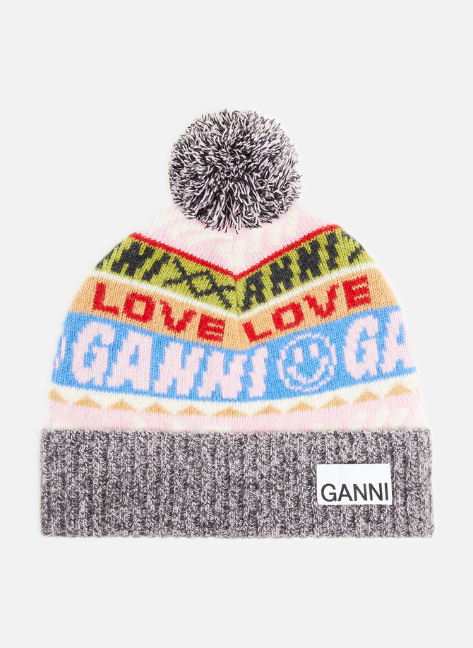 Graphic recycled wool-blend beanie GANNI