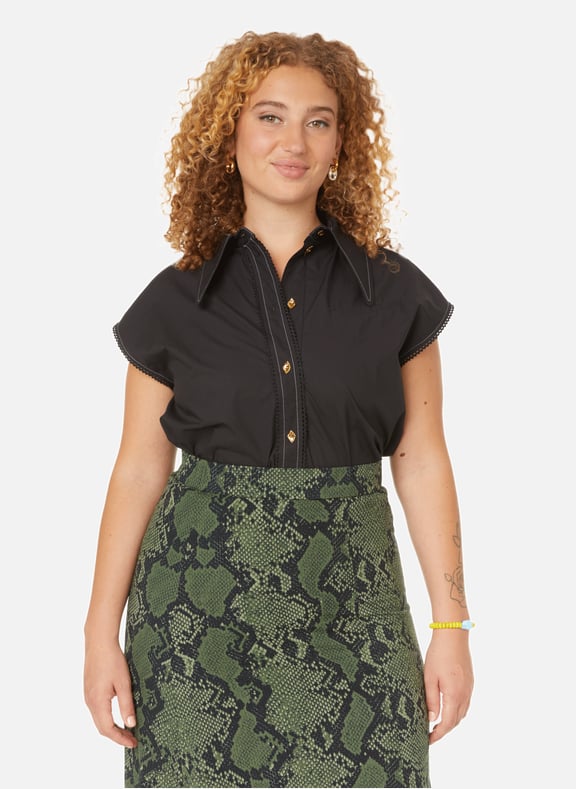Blouse with embroidered hems Black by GANNI GANNI Blouse with embroidered hems Black