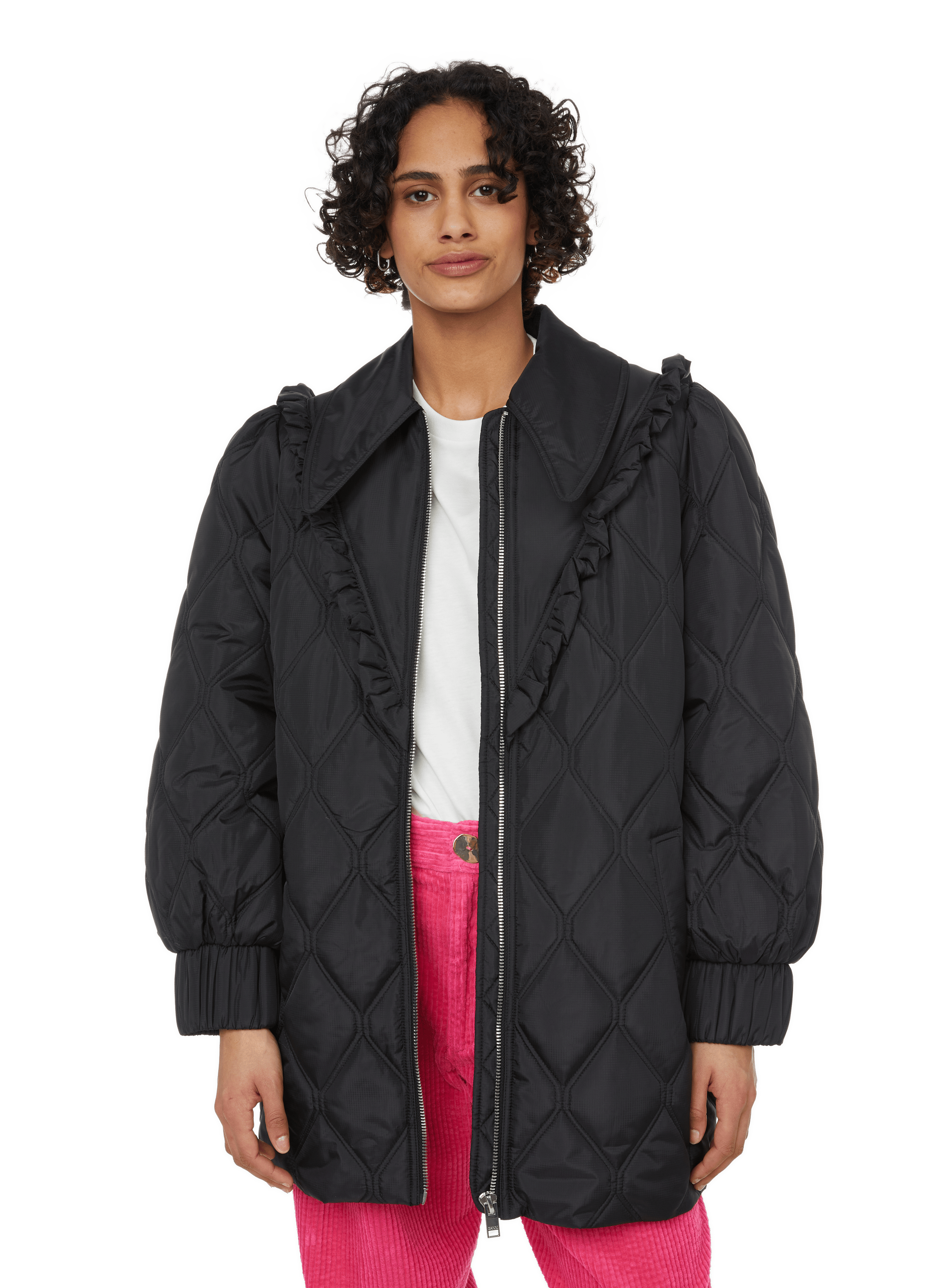 ganni quilted jacket black