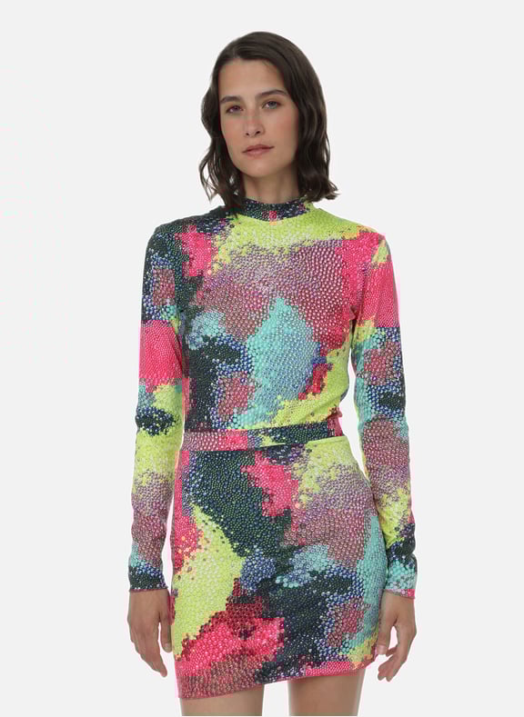 Printed long-sleeve recycled polyester-blend T-shirt Multicolour by GERMANIER GERMANIER Printed long-sleeve recycled polyester-blend T-shirt Multicolour