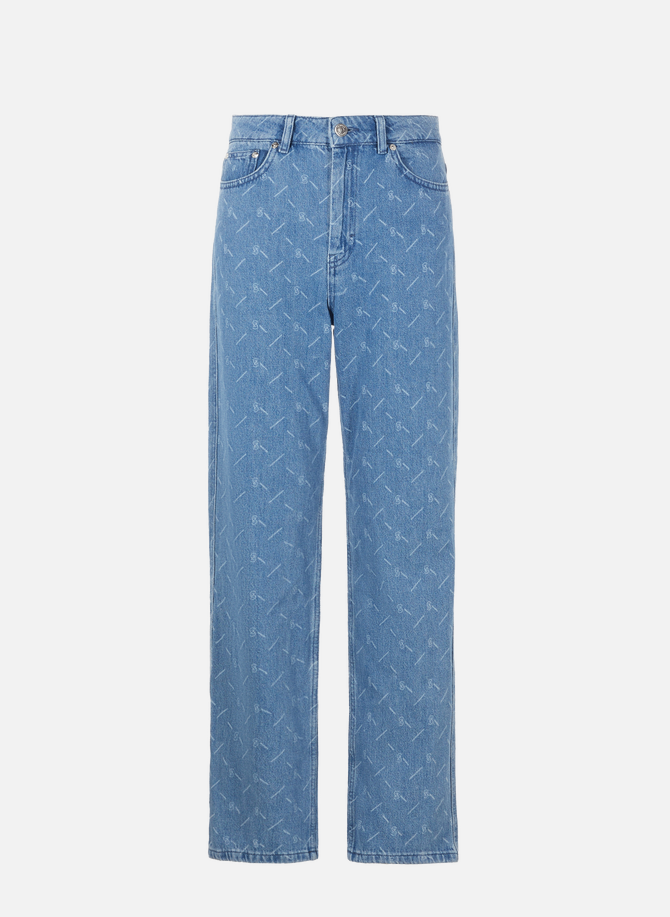 Monogrammed straight-cut organic cotton-blend jeans GESTUZ