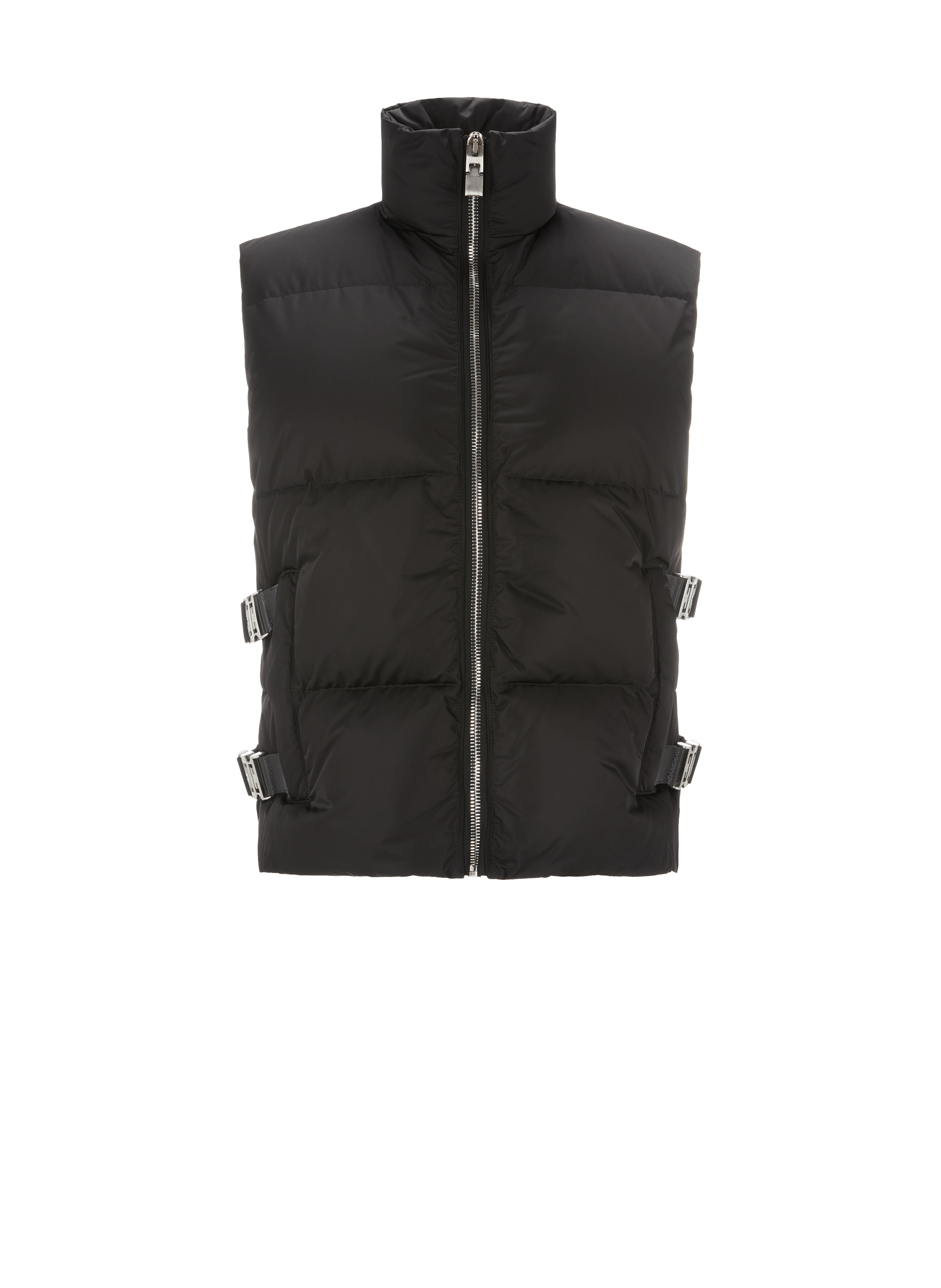 black sleeveless puffer jacket